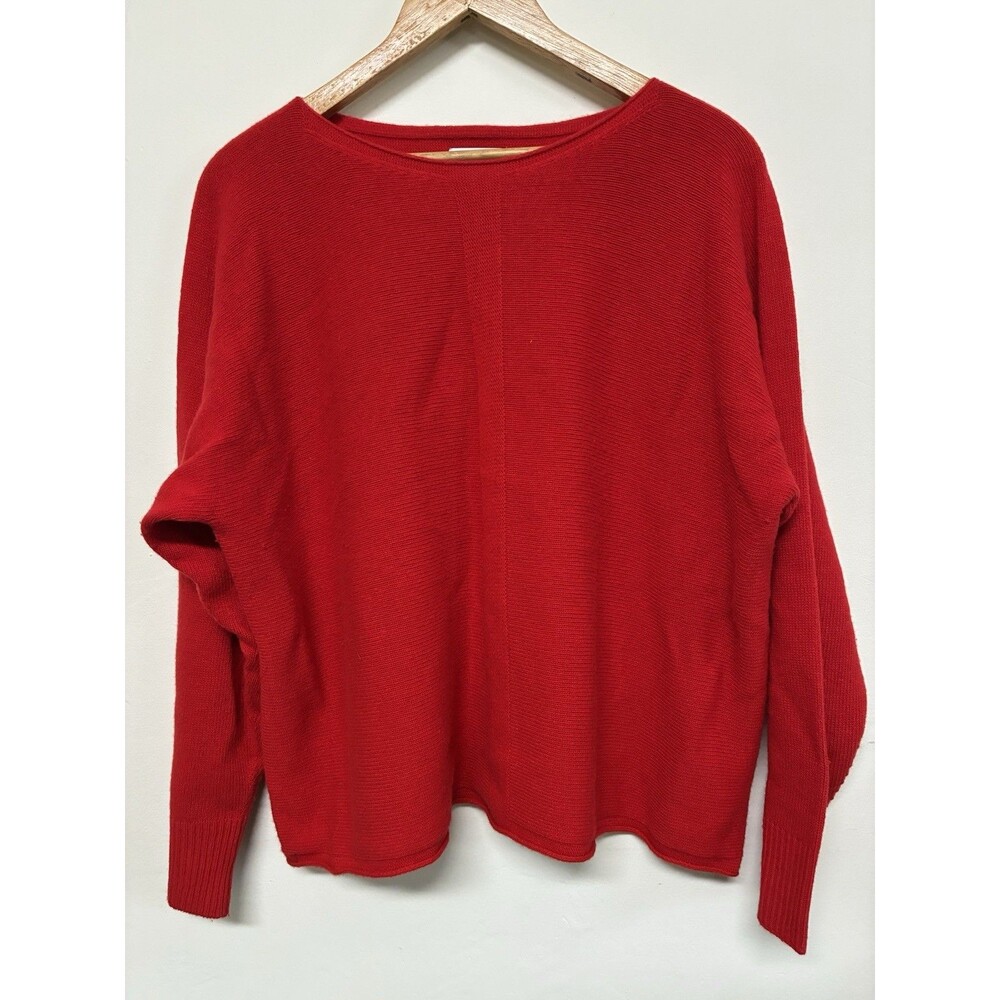 Bianco & Blu Womens Merino Cashmere X Crop Sweater Italian Red Quiet Luxury sz L